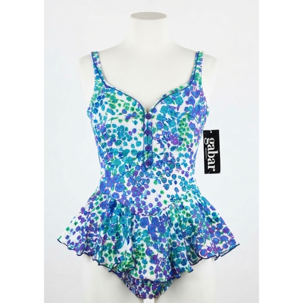 NWT Gabar Vtg Swimsuit 12 Skirted One Piece Floral Grandmillenial Cottagecore